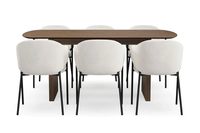 Richeto Matbord 180 cm med 6 Filip Matstolar - Rökt ek / Vit Bouclé - Möbler - Bord & matgrupp - Matgrupp