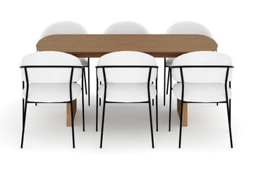 Richeto Matbord 180 cm med 6 Karol Matstolar - Naturlig finish / Vit Bouclé - Möbler - Bord & matgrupp - Matgrupp