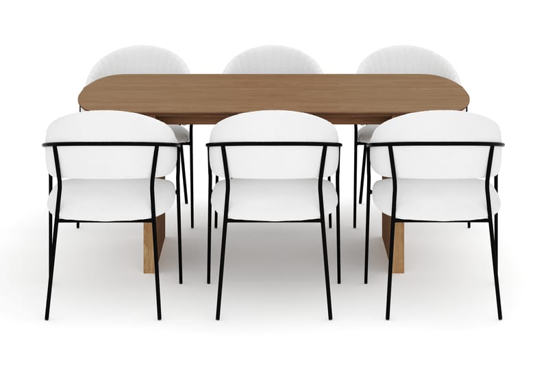 Richeto Matbord 180 cm med 6 Karol Matstolar - Naturlig finish / Vit Bouclé - Möbler - Bord & matgrupp - Matgrupp