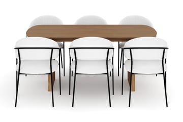 Richeto Matbord 180 cm med 6 Karol Matstolar - Naturlig finish / Vit Bouclé - Möbler - Bord & matgrupp - Matgrupp