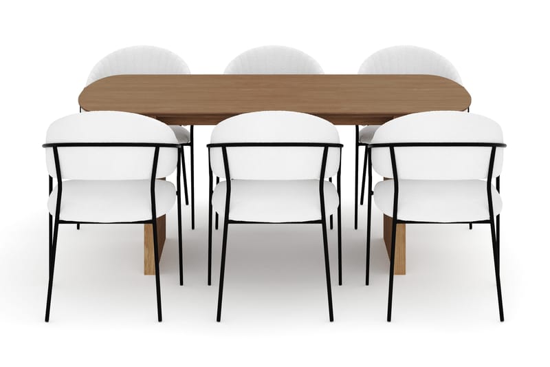 Richeto Matbord 180 cm med 6 Karol Matstolar - Naturlig finish / Vit Bouclé - Möbler - Bord & matgrupp - Matgrupp