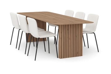 Richeto Matbord 180 cm med 6 Katy Matstolar - Naturlig finish / Vit Bouclé / Metallben Svart - Möbler - Bord & matgrupp - Matgrupp