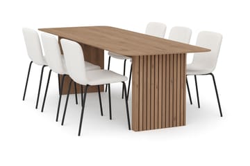 Richeto Matbord 180 cm med 6 Katy Matstolar - Naturlig finish / Vit Bouclé / Metallben Svart - Möbler - Bord & matgrupp - Matgrupp