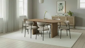 Richeto Matbord 180 cm med 6 Lucy Matstolar - Naturlig finish / Greige Bouclé / Metallben Svart - Möbler - Bord & matgrupp - Matgrupp