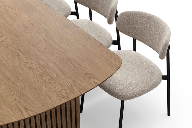 Richeto Matbord 180 cm med 6 Lucy Matstolar - Naturlig finish / Greige Bouclé / Metallben Svart - Möbler - Bord & matgrupp - Matgrupp