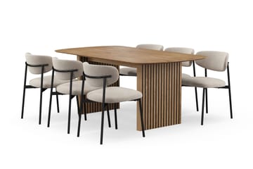 Richeto Matbord 180 cm med 6 Lucy Matstolar - Naturlig finish / Greige Bouclé / Metallben Svart - Möbler - Bord & matgrupp - Matgrupp