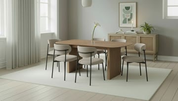 Richeto Matbord 180 cm med 6 Lucy Matstolar - Naturlig finish / Greige Bouclé / Metallben Svart - Möbler - Bord & matgrupp - Matgrupp