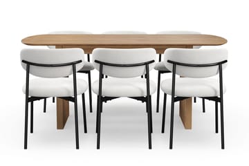 Richeto Matbord 180 cm med 6 Lucy Matstolar - Naturlig finish / Vit Bouclé / Metallben Svart - Möbler - Bord & matgrupp - Matgrupp