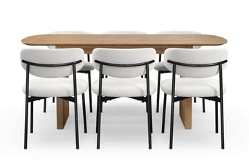 Richeto Matbord 180 cm med 6 Lucy Matstolar - Naturlig finish / Vit Bouclé / Metallben Svart - Möbler - Bord & matgrupp - Matgrupp