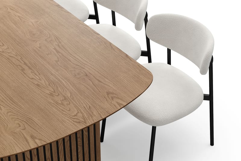 Richeto Matbord 180 cm med 6 Lucy Matstolar - Naturlig finish / Vit Bouclé / Metallben Svart - Möbler - Bord & matgrupp - Matgrupp