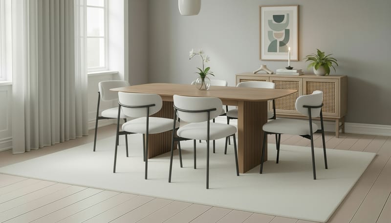 Richeto Matbord 180 cm med 6 Lucy Matstolar - Naturlig finish / Vit Bouclé / Metallben Svart - Möbler - Bord & matgrupp - Matgrupp