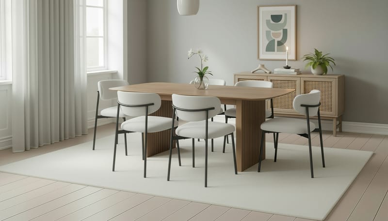 Richeto Matbord 180 cm med 6 Lucy Matstolar - Naturlig finish / Vit Bouclé / Metallben Svart - Möbler - Bord & matgrupp - Matgrupp