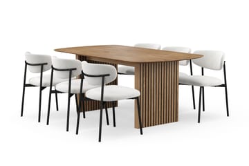 Richeto Matbord 180 cm med 6 Lucy Matstolar - Naturlig finish / Vit Bouclé / Metallben Svart - Möbler - Bord & matgrupp - Matgrupp