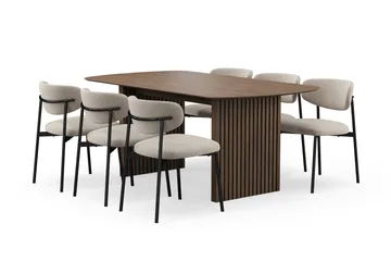 Richeto Matbord 180 cm med 6 Lucy Matstolar - Rökt ek / Greige Bouclé - Möbler - Bord & matgrupp - Matgrupp