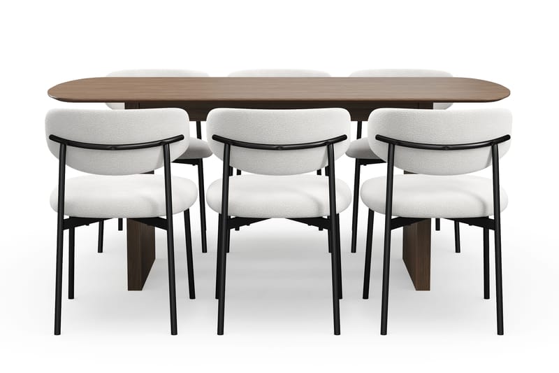 Richeto Matbord 180 cm med 6 Lucy Matstolar - Rökt ek / Vit Bouclé - Möbler - Bord & matgrupp - Matgrupp