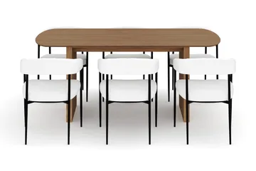 Richeto Matbord 180 cm med 6 Velma Matstolar - Naturlig finish / Vit Bouclé - Möbler - Bord & matgrupp - Matgrupp