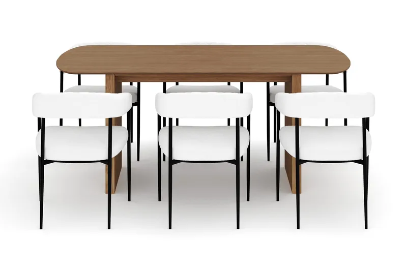 Richeto Matbord 180 cm med 6 Velma Matstolar - Naturlig finish / Vit Bouclé - Möbler - Bord & matgrupp - Matgrupp