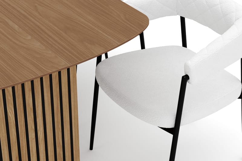 Richeto Matbord 180 cm med 6 Velma Matstolar - Naturlig finish / Vit Bouclé - Möbler - Bord & matgrupp - Matgrupp