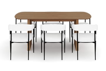Richeto Matbord 180 cm med 6 Velma Matstolar - Naturlig finish / Vit Bouclé - Möbler - Bord & matgrupp - Matgrupp