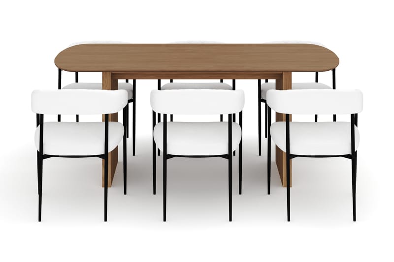 Richeto Matbord 180 cm med 6 Velma Matstolar - Naturlig finish / Vit Bouclé - Möbler - Bord & matgrupp - Matgrupp