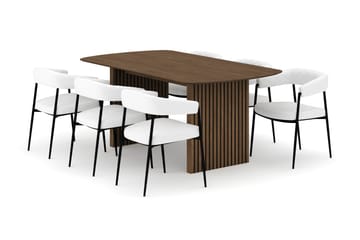 Richeto Matbord 180 cm med 6 Velma Matstolar - Rökt ek / Vit Bouclé - Möbler - Bord & matgrupp - Matgrupp