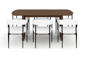 Richeto Matbord 180 cm med 6 Velma Matstolar - Rökt ek / Vit Bouclé - Möbler - Bord & matgrupp - Matgrupp