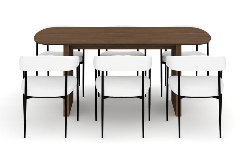 Richeto Matbord 180 cm med 6 Velma Matstolar - Rökt ek / Vit Bouclé - Möbler - Bord & matgrupp - Matgrupp
