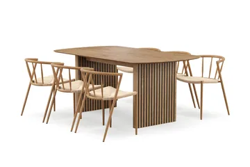 Richeto Matbord 180 cm med 6 Winston Matstolar - Naturlig finish / Beige / Metallben Ek - Möbler - Bord & matgrupp - Matgrupp