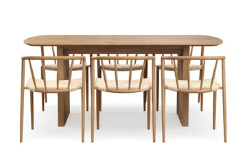 Richeto Matbord 180 cm med 6 Winston Matstolar - Naturlig finish / Beige / Metallben Ek - Möbler - Bord & matgrupp - Matgrupp