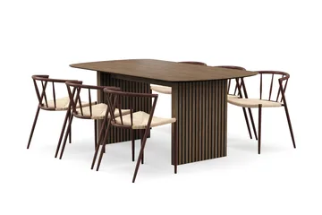 Richeto Matbord 180 cm med 6 Winston Matstolar - Rökt ek / Beige / Metallben Rökt ek - Möbler - Bord & matgrupp - Matgrupp