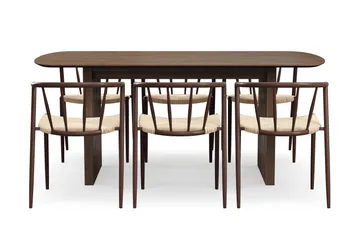 Richeto Matbord 180 cm med 6 Winston Matstolar - Rökt ek / Beige / Metallben Rökt ek - Möbler - Bord & matgrupp - Matgrupp