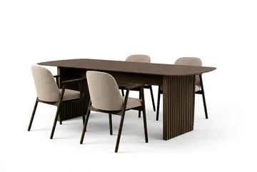 Richeto Matbord 180 cm Rökt Ek med 4 Reciclar Matstolar - Rökt ek/Greige - Möbler - Bord & matgrupp - Matgrupp