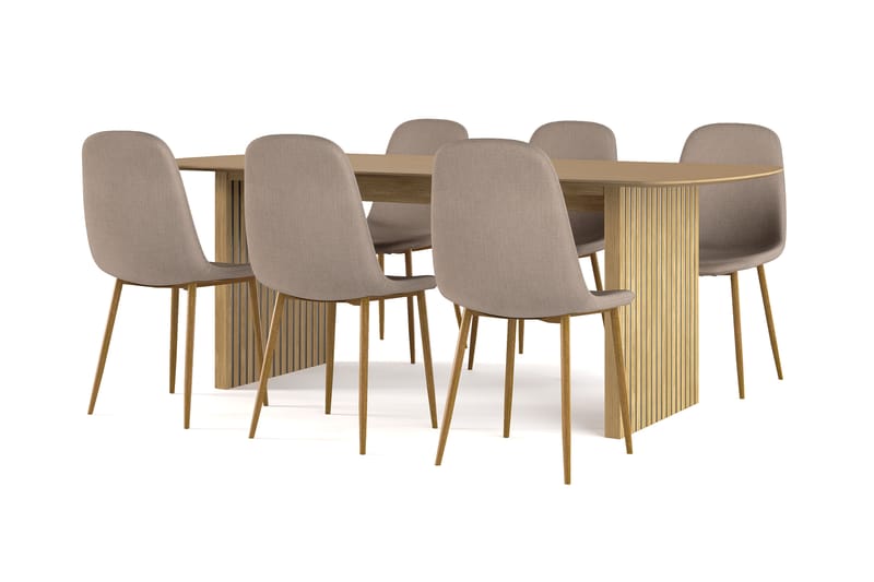 Richeto Matbord 210 cm ek +  6 st Naira stol brun med ek ben, Natur/Brun