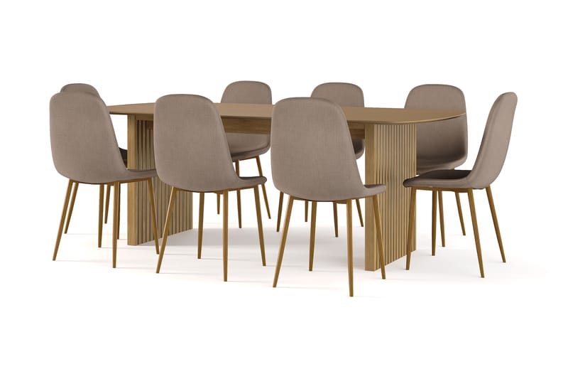 Richeto Matbord 210 cm ek +  8 st Naira stol brun med ek ben, Natur/Brun