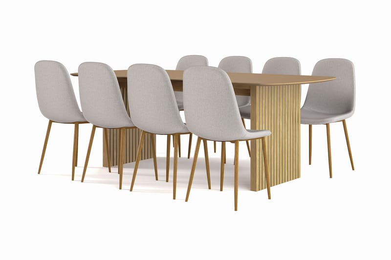 Richeto Matbord 210 cm ek +  8 st Naira stol grå med ek ben, Natur/Grå