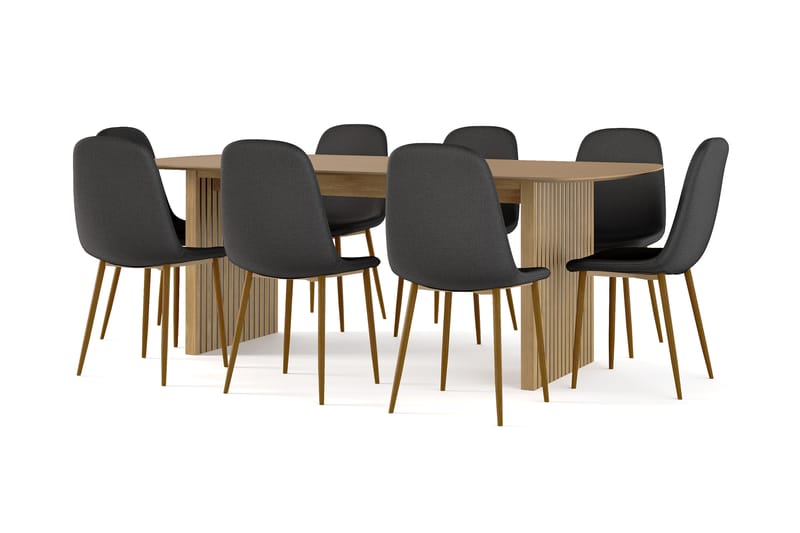 Richeto Matbord 210 cm ek +  8 st Naira stol svart med ek ben, Natur/Svart