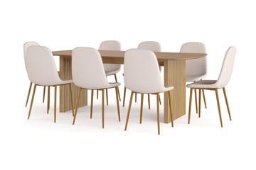 Richeto Matbord 210 cm ek +  8 st Nibe stol beige med ek ben - Natur/Beige - Möbler - Bord & matgrupp - Matgrupp