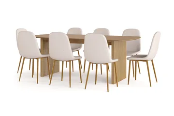 Richeto Matbord 210 cm ek +  8 st Nibe stol beige med ek ben - Ek - Möbler - Bord & matgrupp - Matgrupp