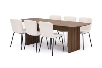 Richeto Matbord 210 cm med 4 Katy Matstolar - Rökt ek / Vit Bouclé - Möbler - Bord & matgrupp - Matgrupp