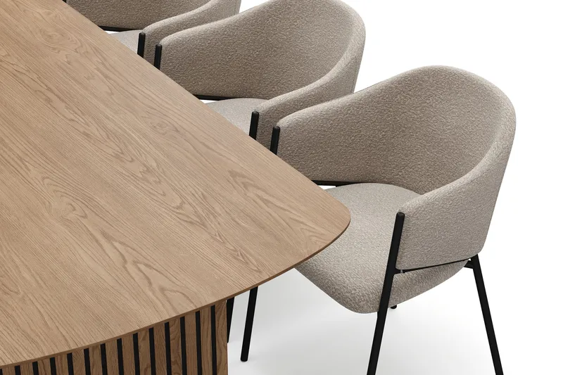 Richeto Matbord 210 cm med 6 Filip Matstolar - Naturlig finish / Taupe Bouclé - Möbler - Bord & matgrupp - Matgrupp