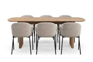 Richeto Matbord 210 cm med 6 Filip Matstolar - Naturlig finish / Taupe Bouclé - Möbler - Bord & matgrupp - Matgrupp