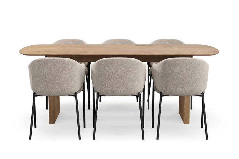 Richeto Matbord 210 cm med 6 Filip Matstolar - Naturlig finish / Taupe Bouclé - Möbler - Bord & matgrupp - Matgrupp