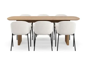 Richeto Matbord 210 cm med 6 Filip Matstolar - Naturlig finish / Vit Bouclé - Möbler - Bord & matgrupp - Matgrupp