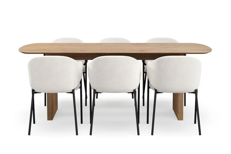 Richeto Matbord 210 cm med 6 Filip Matstolar - Naturlig finish / Vit Bouclé - Möbler - Bord & matgrupp - Matgrupp