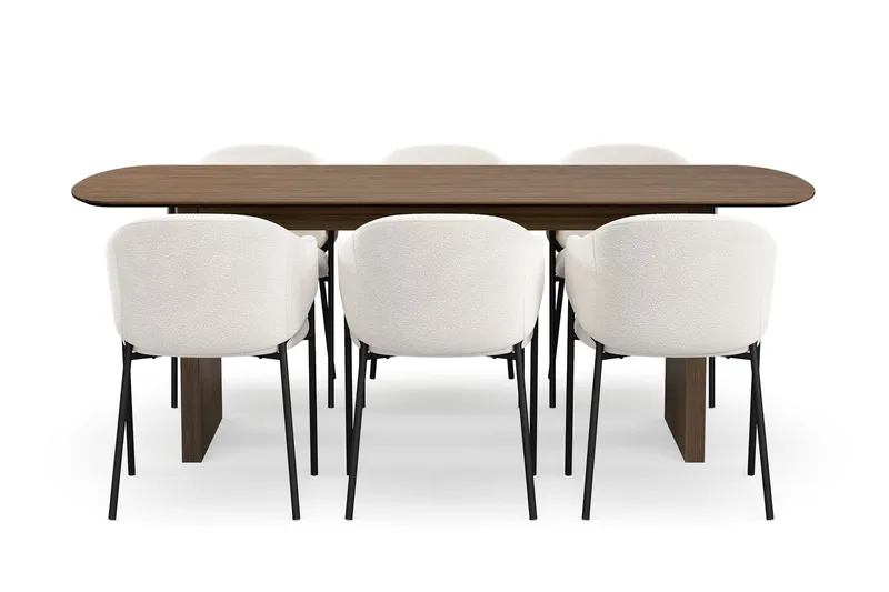 Richeto Matbord 210 cm med 6 Filip Matstolar - Rökt ek / Vit Bouclé - Möbler - Bord & matgrupp - Matgrupp