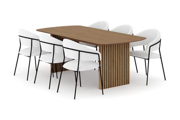 Richeto Matbord 210 cm med 6 Karol Matstolar - Naturlig finish / Vit Bouclé - Möbler - Bord & matgrupp - Matgrupp