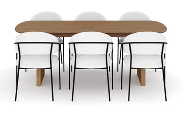 Richeto Matbord 210 cm med 6 Karol Matstolar - Naturlig finish / Vit Bouclé - Möbler - Bord & matgrupp - Matgrupp