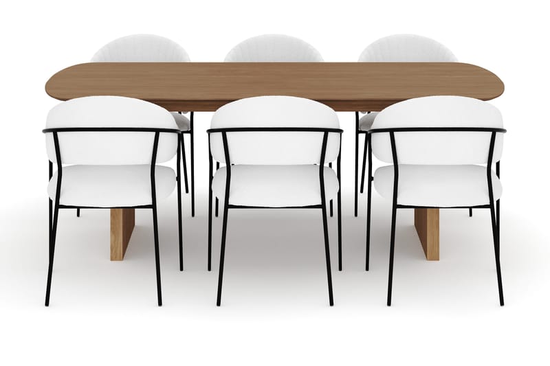 Richeto Matbord 210 cm med 6 Karol Matstolar - Naturlig finish / Vit Bouclé - Möbler - Bord & matgrupp - Matgrupp