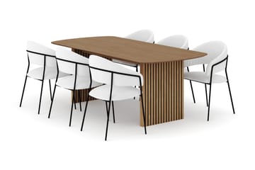 Richeto Matbord 210 cm med 6 Karol Matstolar - Naturlig finish / Vit Bouclé - Möbler - Bord & matgrupp - Matgrupp