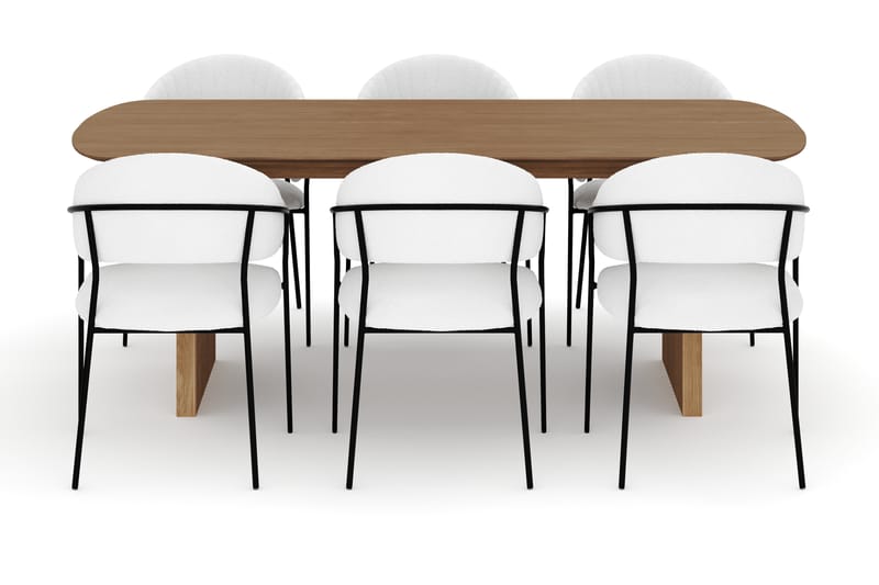 Richeto Matbord 210 cm med 6 Karol Matstolar - Naturlig finish / Vit Bouclé - Möbler - Bord & matgrupp - Matgrupp